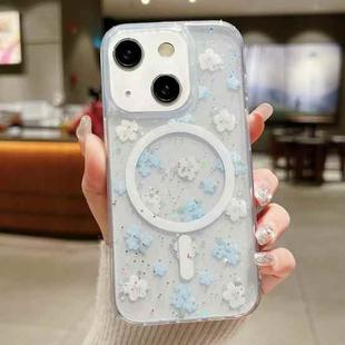 For iPhone 14 Plus Spring Garden MagSafe TPU Phone Case(F06 Blue White Flowers)