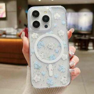 For iPhone 14 Pro Max Spring Garden MagSafe TPU Phone Case(F06 Blue White Flowers)