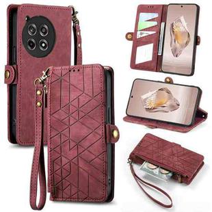 For OnePlus Ace 3 Geometric Zipper Wallet Side Buckle Leather Phone Case(Red)