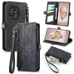 For OnePlus Ace 3 Geometric Zipper Wallet Side Buckle Leather Phone Case(Black)