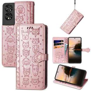 For TCL 40 NXTpaper 5G Cat and Dog Embossed Leather Phone Case(Rose Gold)