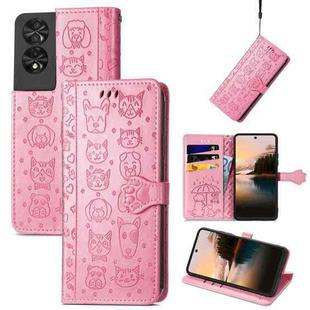 For TCL 40 NXTpaper 5G Cat and Dog Embossed Leather Phone Case(Pink)