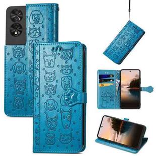 For TCL 40 NXTpaper 5G Cat and Dog Embossed Leather Phone Case(Blue)