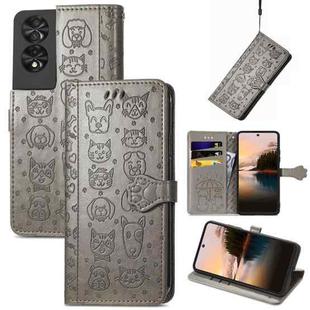 For TCL 40 NXTpaper 5G Cat and Dog Embossed Leather Phone Case(Gray)