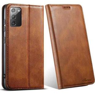 For Samsung Galaxy Note20 Suteni J02 Oil Wax Wallet Leather Phone Case(Brown)