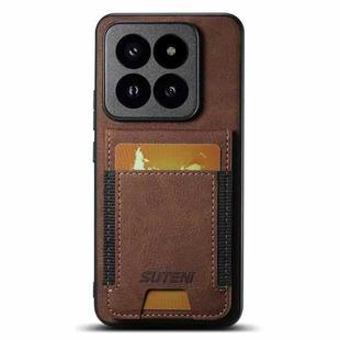 For Xiaomi 14 Suteni H03 Litchi Leather Card Bag Stand Back Phone Case(Brown)