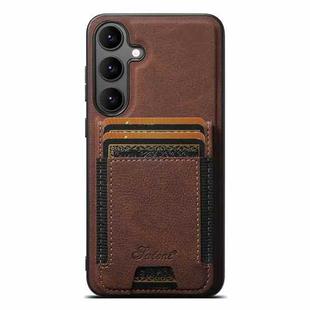 For Samsung Galaxy S25 5G Suteni H17 Litchi Texture Leather MagSafe Detachable Wallet Phone Case(Brown)