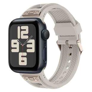 For Apple Watch SE 2023 44mm Breathable Stainless Steel Mesh TPU Watch Band(Starlight Titanium)