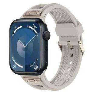 For  Apple Watch Series 9 45mm Breathable Stainless Steel Mesh TPU Watch Band(Starlight Titanium)