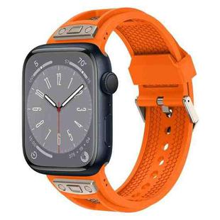 For Apple Watch Series 8 45mm Breathable Stainless Steel Mesh TPU Watch Band(Orange Titanium)