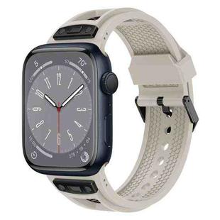 For Apple Watch Series 8 45mm Breathable Stainless Steel Mesh TPU Watch Band(Starlight Black)