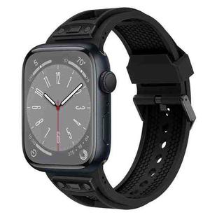 For Apple Watch Series 8 45mm Breathable Stainless Steel Mesh TPU Watch Band(Black Black)