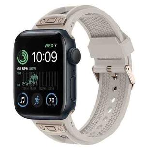 For Apple Watch SE 2022 44mm Breathable Stainless Steel Mesh TPU Watch Band(Starlight Titanium)