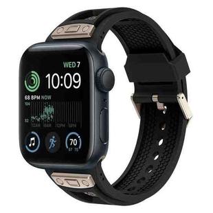 For Apple Watch SE 2022 44mm Breathable Stainless Steel Mesh TPU Watch Band(Black Titanium)