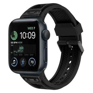 For Apple Watch SE 2022 44mm Breathable Stainless Steel Mesh TPU Watch Band(Black Black)