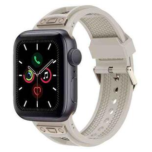 For Apple Watch Series 5 44mm Breathable Stainless Steel Mesh TPU Watch Band(Starlight Titanium)