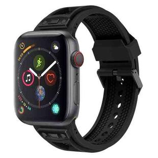 For  Apple Watch Series 4 44mm Breathable Stainless Steel Mesh TPU Watch Band(Black Black)