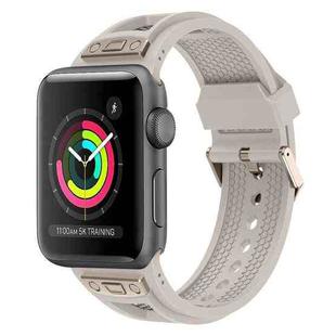 For Apple Watch Series 3 42mm Breathable Stainless Steel Mesh TPU Watch Band(Starlight Titanium)