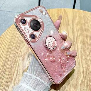 For Huawei P70 Pro Gradient Glitter Immortal Flower Ring All-inclusive Phone Case(Pink)