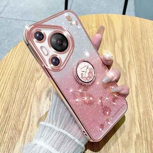 For Huawei P70 Gradient Glitter Immortal Flower Ring All-inclusive Phone Case(Pink)