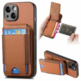 For iPhone 14 Plus Carbon Fiber Vertical Flip Wallet Stand Phone Case(Brown)