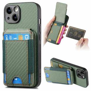 For iPhone 14 Carbon Fiber Vertical Flip Wallet Stand Phone Case(Green)