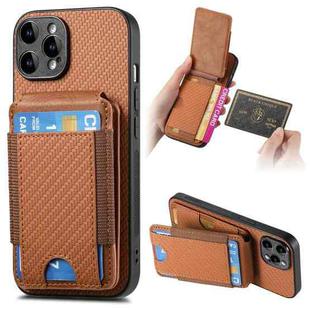 For iPhone 14 Pro Max Carbon Fiber Vertical Flip Wallet Stand Phone Case(Brown)