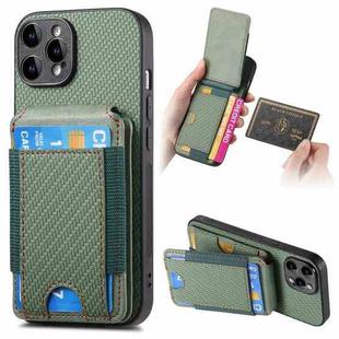 For iPhone 13 Pro Max Carbon Fiber Vertical Flip Wallet Stand Phone Case(Green)