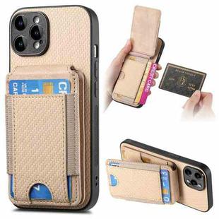 For iPhone 13 Pro Carbon Fiber Vertical Flip Wallet Stand Phone Case(Khaki)