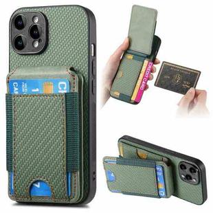For iPhone 12 Pro Max Carbon Fiber Vertical Flip Wallet Stand Phone Case(Green)