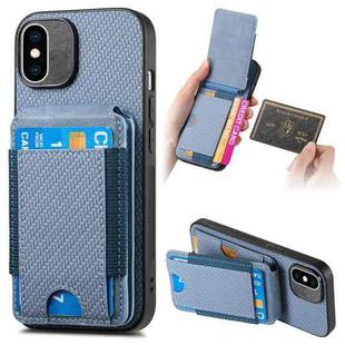 For iPhone XS Max Carbon Fiber Vertical Flip Wallet Stand Phone Case(Blue)