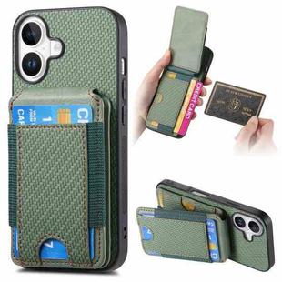 For iPhone 16 Plus Carbon Fiber Vertical Flip Wallet Stand Phone Case(Green)