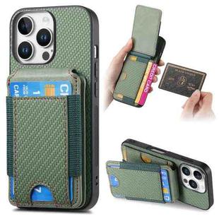 For iPhone 16 Pro Max Carbon Fiber Vertical Flip Wallet Stand Phone Case(Green)