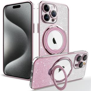 For iPhone 15 Pro Max Rotation MagSafe Holder Gradient Glitter TPU Phone Case(Pink)