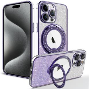 For iPhone 15 Pro Rotation MagSafe Holder Gradient Glitter TPU Phone Case(Night Purple)