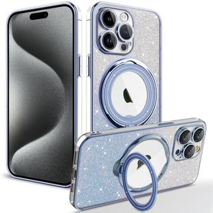 For iPhone 15 Pro Rotation MagSafe Holder Gradient Glitter TPU Phone Case(Sierra Blue)