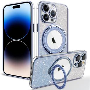 For iPhone 14 Pro Rotation MagSafe Holder Gradient Glitter TPU Phone Case(Sierra Blue)