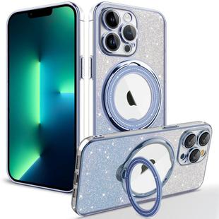 For iPhone 13 Pro Max Rotation MagSafe Holder Gradient Glitter TPU Phone Case(Sierra Blue)