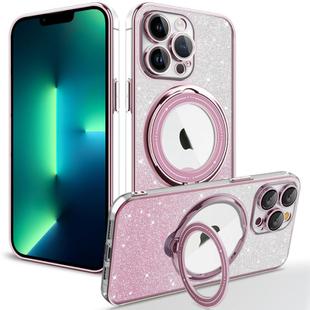 For iPhone 13 Pro Max Rotation MagSafe Holder Gradient Glitter TPU Phone Case(Pink)