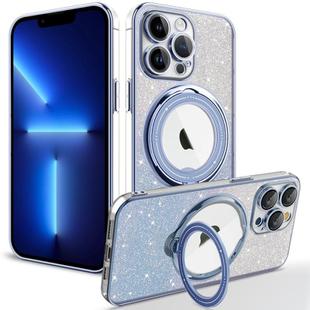 For iPhone 13 Pro Rotation MagSafe Holder Gradient Glitter TPU Phone Case(Sierra Blue)