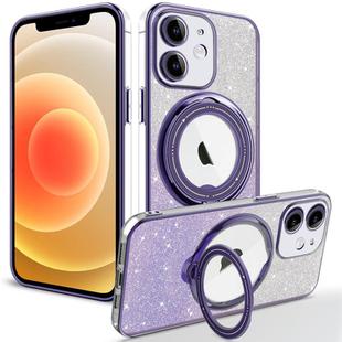 For iPhone 12  Rotation MagSafe Holder Gradient Glitter TPU Phone Case(Night Purple)