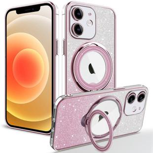 For iPhone 12  Rotation MagSafe Holder Gradient Glitter TPU Phone Case(Pink)