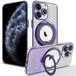 For iPhone 11 Pro Max Rotation MagSafe Holder Gradient Glitter TPU Phone Case(Night Purple)
