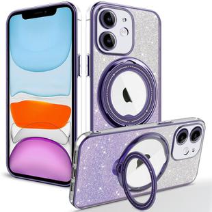 For iPhone 11 Rotation MagSafe Holder Gradient Glitter TPU Phone Case(Night Purple)