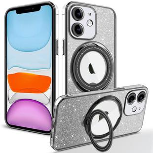 For iPhone 11 Rotation MagSafe Holder Gradient Glitter TPU Phone Case(Black)