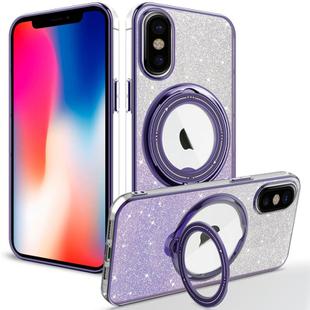 For iPhone X / XS Rotation MagSafe Holder Gradient Glitter TPU Phone Case(Night Purple)