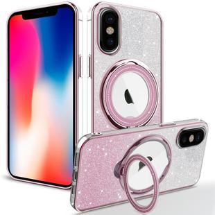For iPhone X / XS Rotation MagSafe Holder Gradient Glitter TPU Phone Case(Pink)