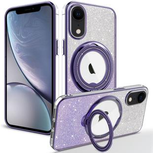 For iPhone XR Rotation MagSafe Holder Gradient Glitter TPU Phone Case(Night Purple)