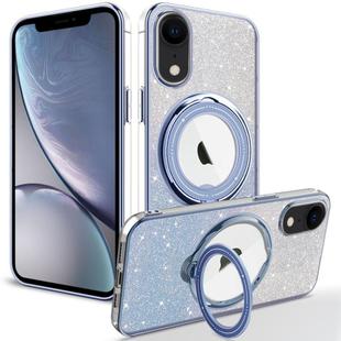 For iPhone XR Rotation MagSafe Holder Gradient Glitter TPU Phone Case(Sierra Blue)