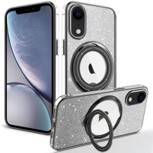 For iPhone XR Rotation MagSafe Holder Gradient Glitter TPU Phone Case(Black)